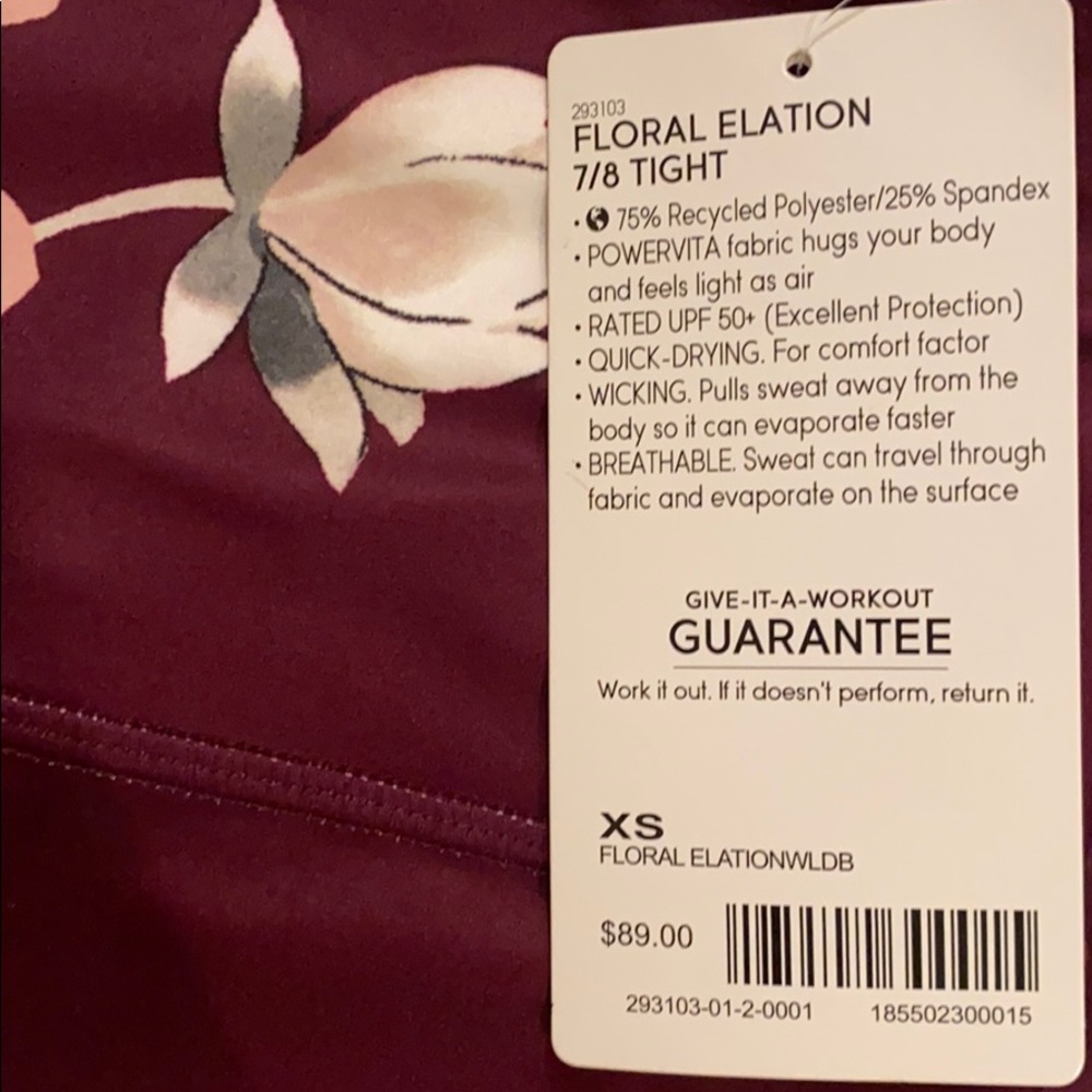 π Athleta Floral Elation 7/8 Tight Leg Purple XS - Picture 3 of 6